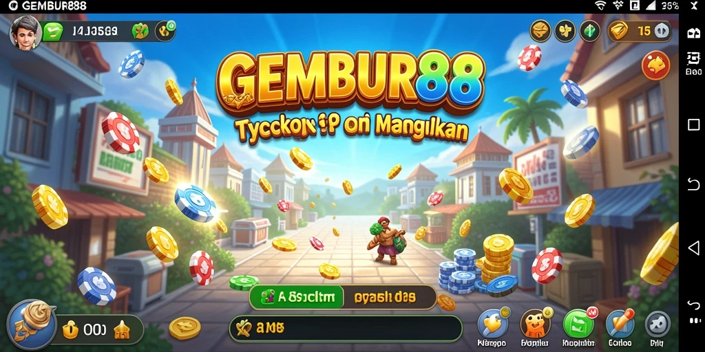 Screenshot menunjukkan gameplay strategi bisnis di GEMBUR88.
